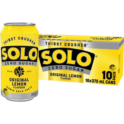 Solo Zero Sugar Original Lemon Soft Drink Cans 375ml X 10 Pack