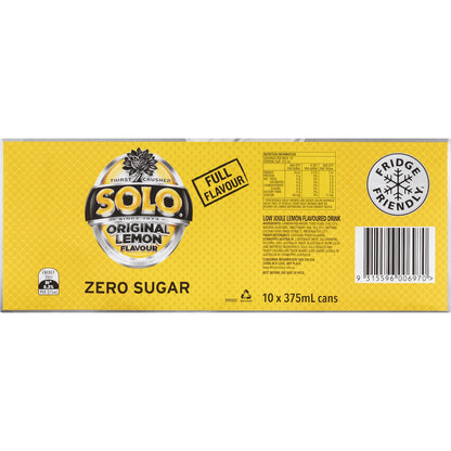 Solo Zero Sugar Original Lemon Soft Drink Cans 375ml X 10 Pack