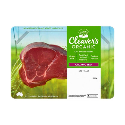 Cleaver's Organic Grass-Fed Beef Eye Fillet Steak - 240g