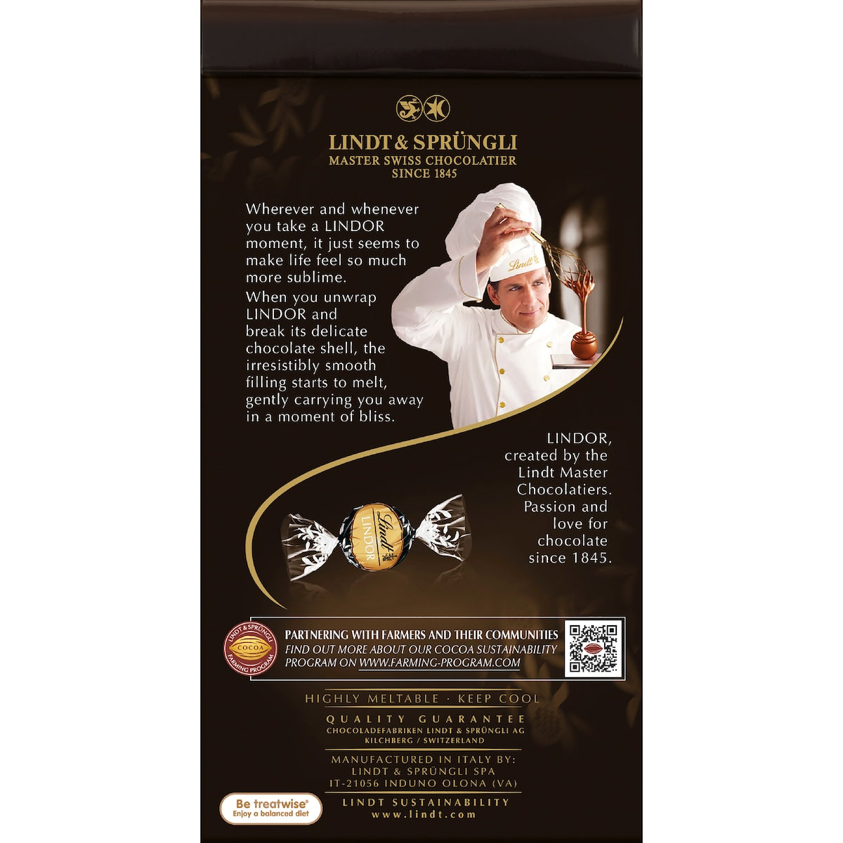 Lindt Lindor 70% Cocoa Dark Chocolate Bag 123g