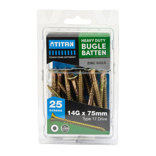 Titan Bugle Batten Screw - 14g x 75mm - Zinc Gold - 25 Pack