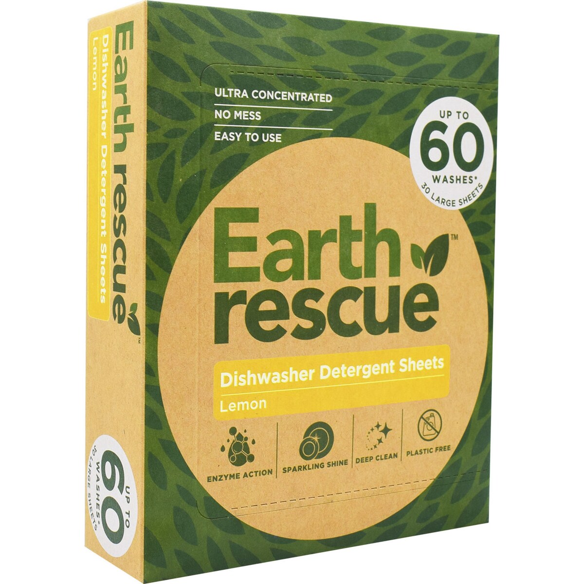 Earth Rescue Dishwasher Detergent Sheets Lemon Large 30 Pack