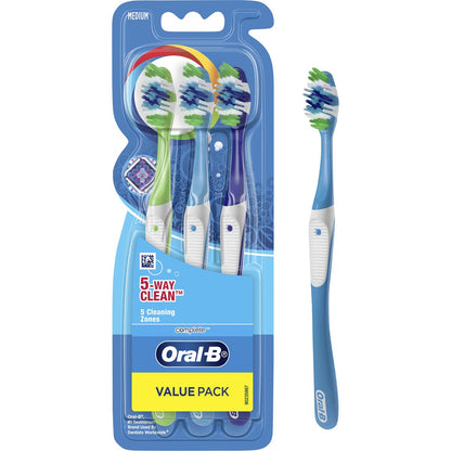 Oral-b 5 Way Clean Toothbrush In Pink, Blue, Navy 3 Pack