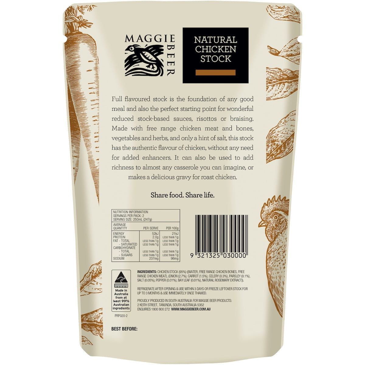 Maggie Beer Natural Chicken Stock Free Range 500ml