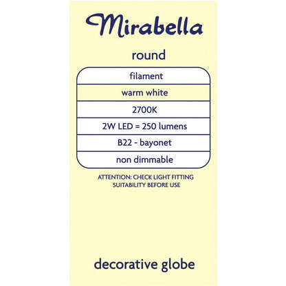 Mirabella Led Round Filament Clear Bc 2w 250lm Warm White 1 Pack
