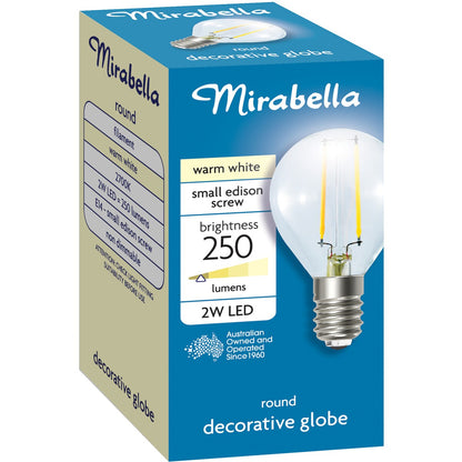 Mirabella Led Round Filament Ses 2w 250lm Warm White 1 Pack