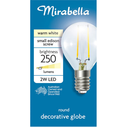 Mirabella Led Round Filament Ses 2w 250lm Warm White 1 Pack