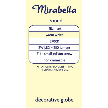 Mirabella Led Round Filament Ses 2w 250lm Warm White 1 Pack