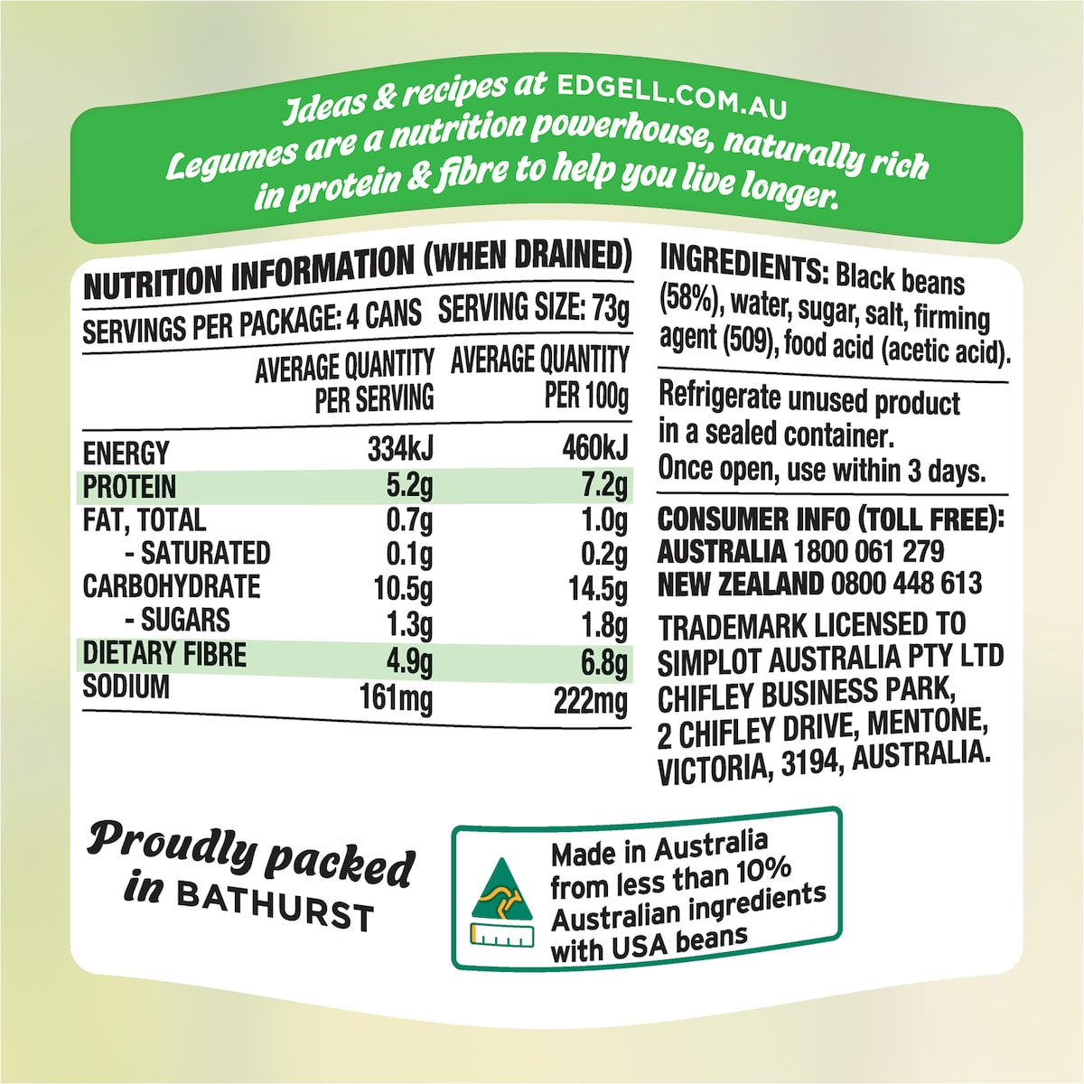 Edgell Black Beans 125g X 4 Pack