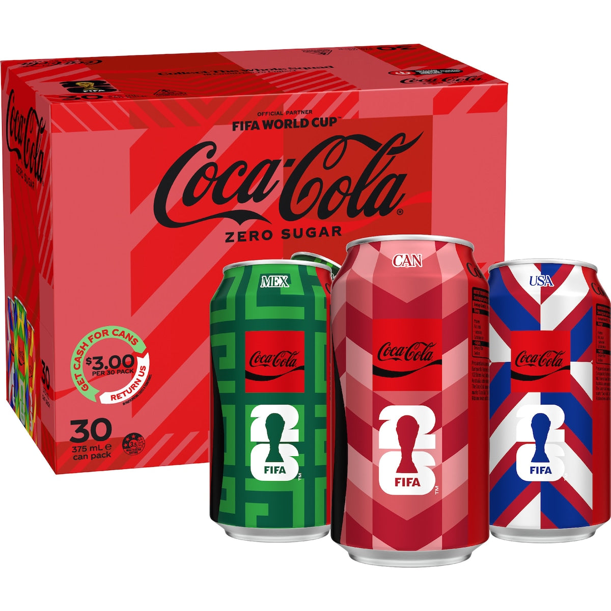 Coca-cola Zero Sugar Soft Drink Cans 375ml X 30 Pack