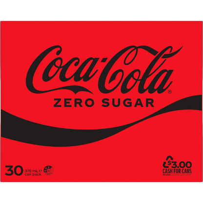 Coca-cola Zero Sugar Soft Drink Cans 375ml X 30 Pack