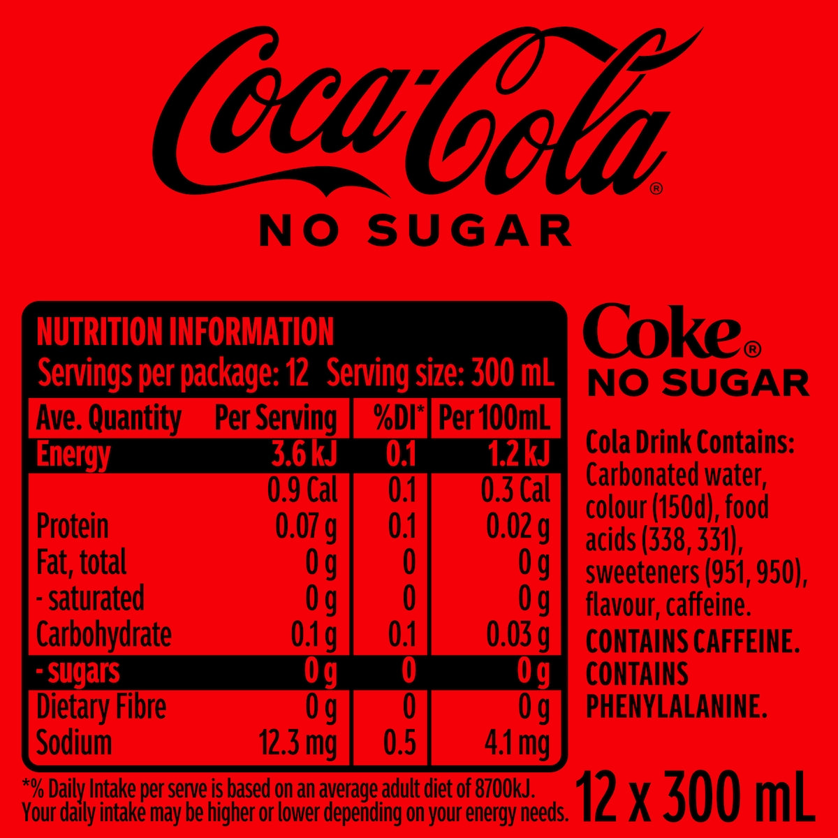 Coca-cola Zero Sugar Soft Drink Mini Bottles 300ml X 12 Pack