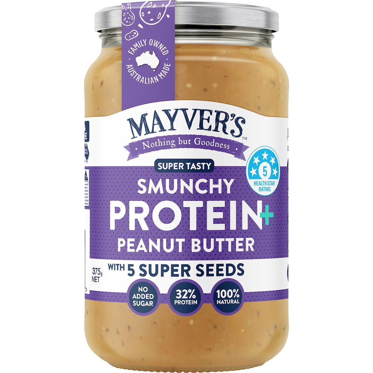 Mayvers Smunchy Protein Plus 5 Seeds Peanut Butter 375g