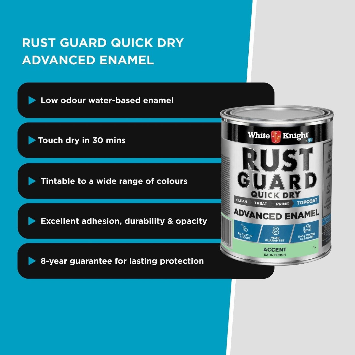 White Knight Rust Guard Accent Satin Enamel Paint - 1L