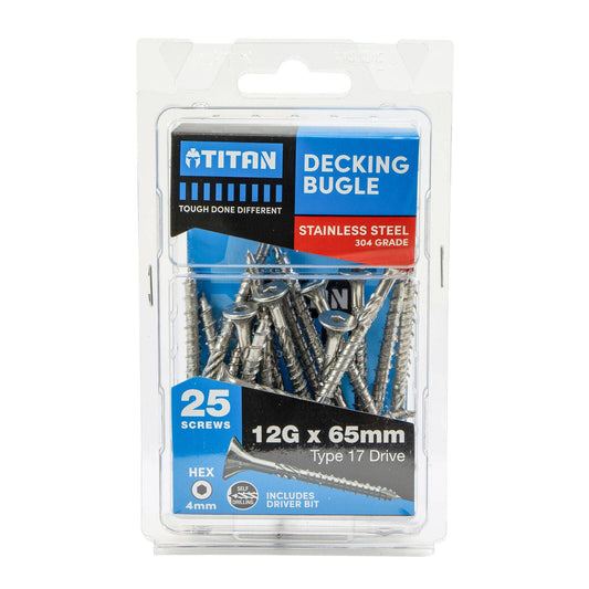 Titan Decking Screws - 12g x 65mm - Stainless Steel 304 - 25 Pack