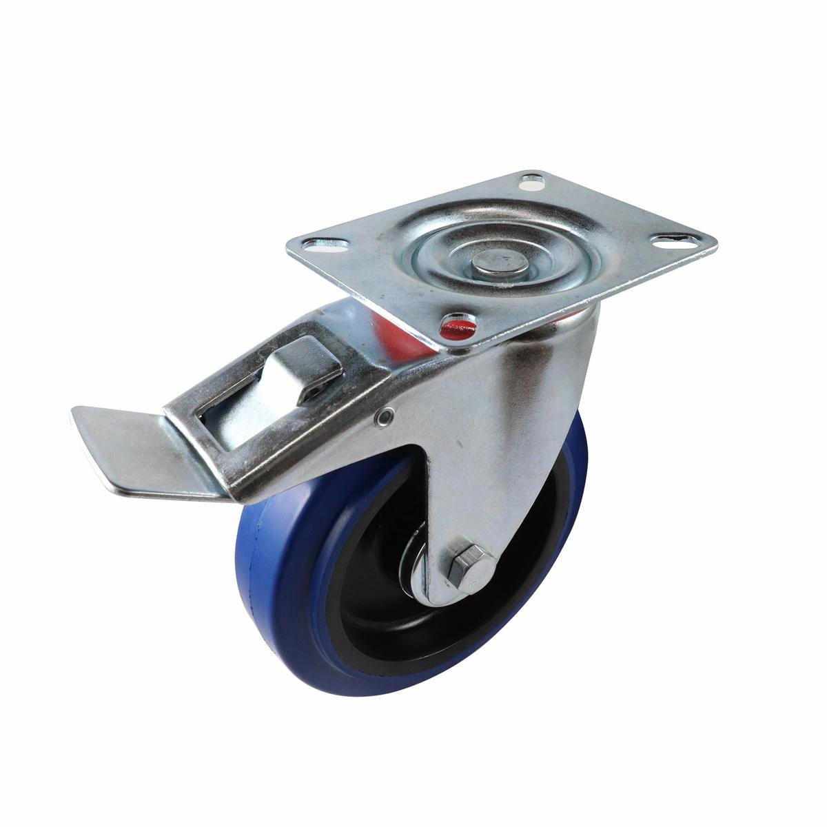 Easyroll Swivel Brake Castor - 125mm - Blue Elastic Rubber - 150kg Load