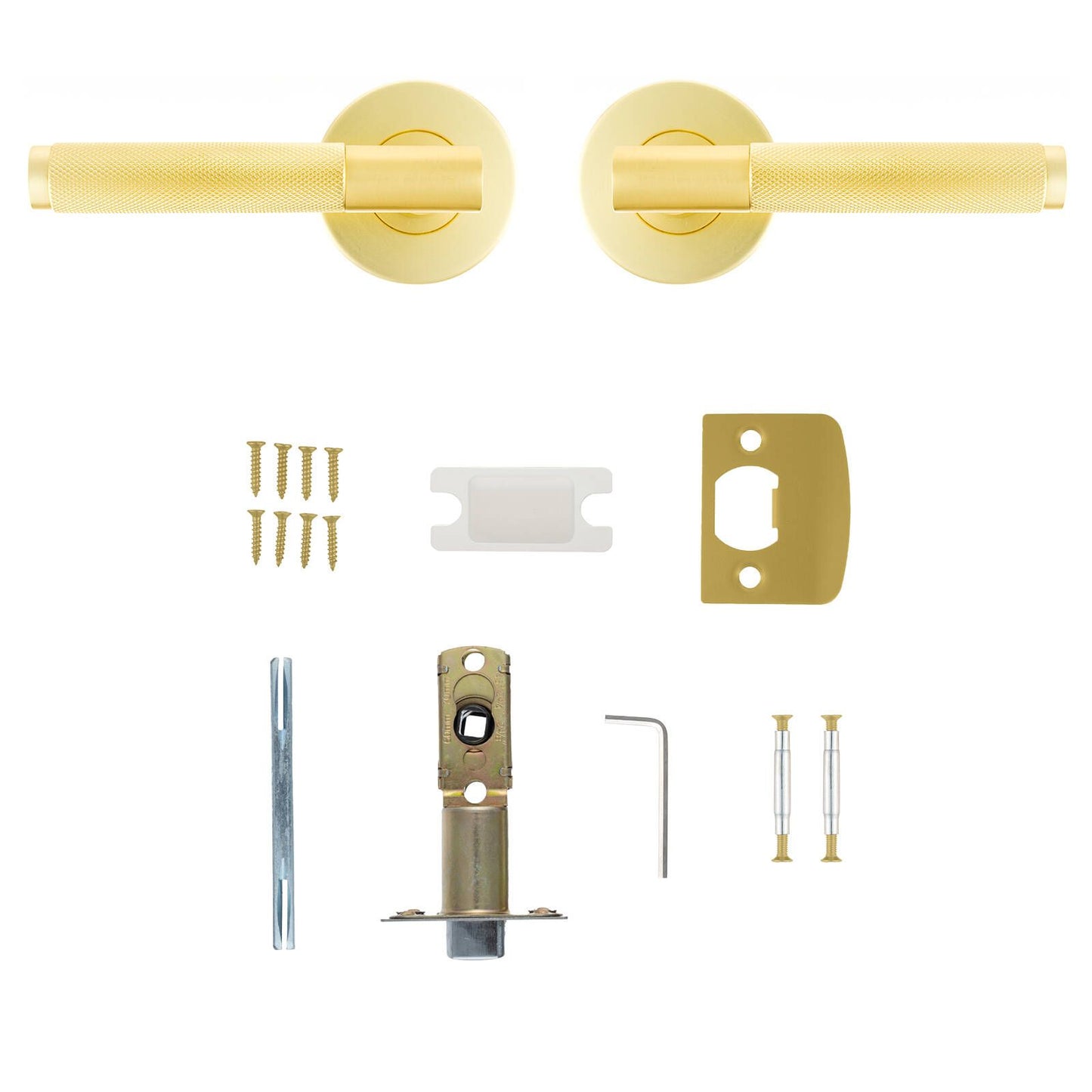 Ikonic Brushed Brass Knurled Passage Lever Set