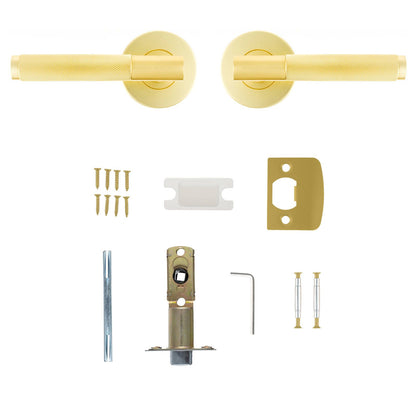 Ikonic Brushed Brass Knurled Passage Lever Set