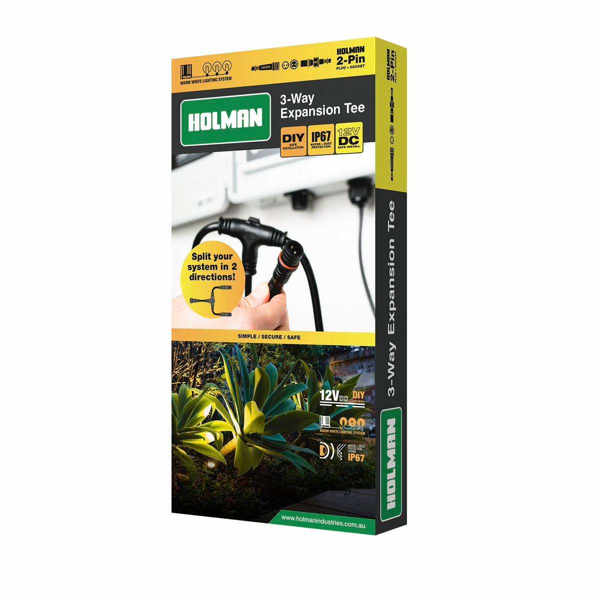 Holman Warm White Expansion Tee - 2-Pin - Waterproof - Easy Installation
