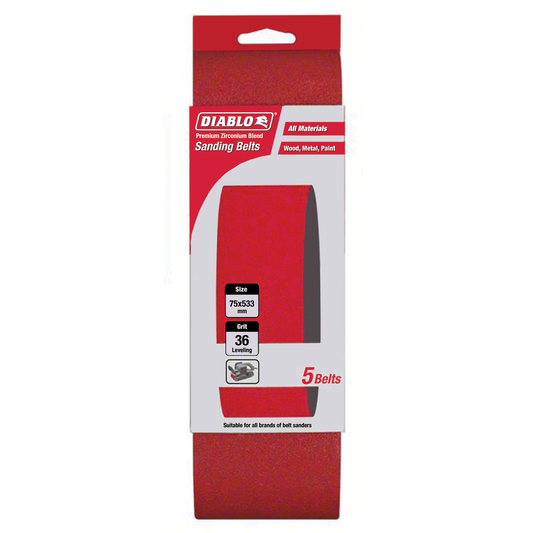 Diablo Abrasive Belt - 75 x 533mm - 36 Grit - 5 Pack
