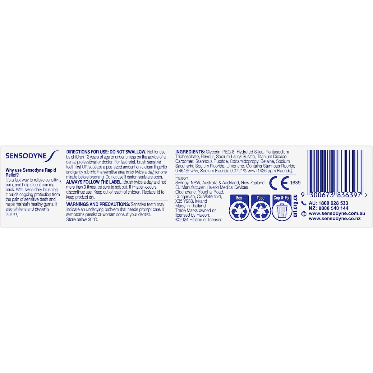 Sensodyne Rapid Relief Cool Mint Sensitive Toothpaste 100g