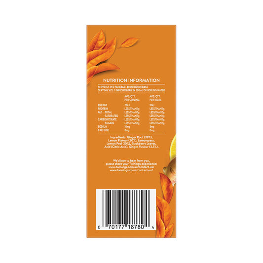 Twinings Lemon & Ginger Infusions Tea Bags 40 Pack - 60g