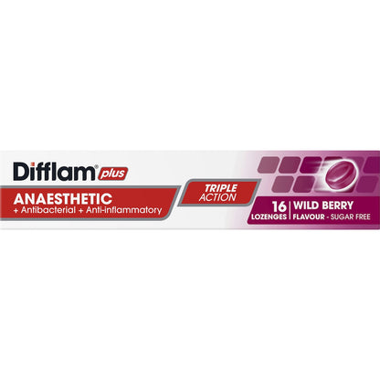 Difflam Plus Sore Throat Lozenges + Anaesthetic Berry 16 Pack