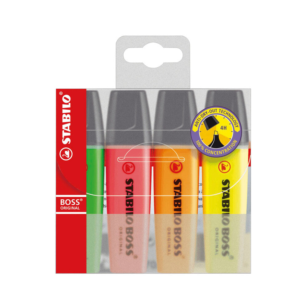 Stabilo Boss Highlighter Assorted Fluoro - 4 Pack