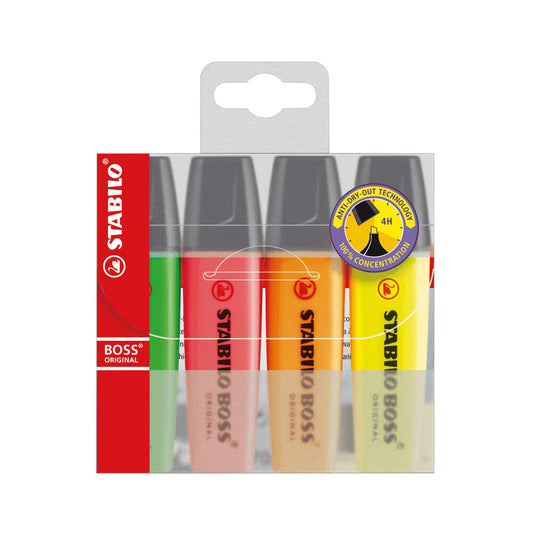 Stabilo Boss Highlighter Assorted Fluoro - 4 Pack
