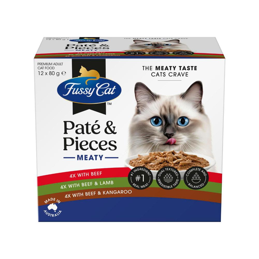 Fussy Cat Grain Free Twice As Tasty Wet Cat Food Pate & Pieces Meaty Moments 12x80g - 12 pack