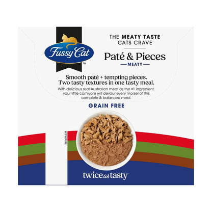 Fussy Cat Grain Free Twice As Tasty Wet Cat Food Pate & Pieces Meaty Moments 12x80g