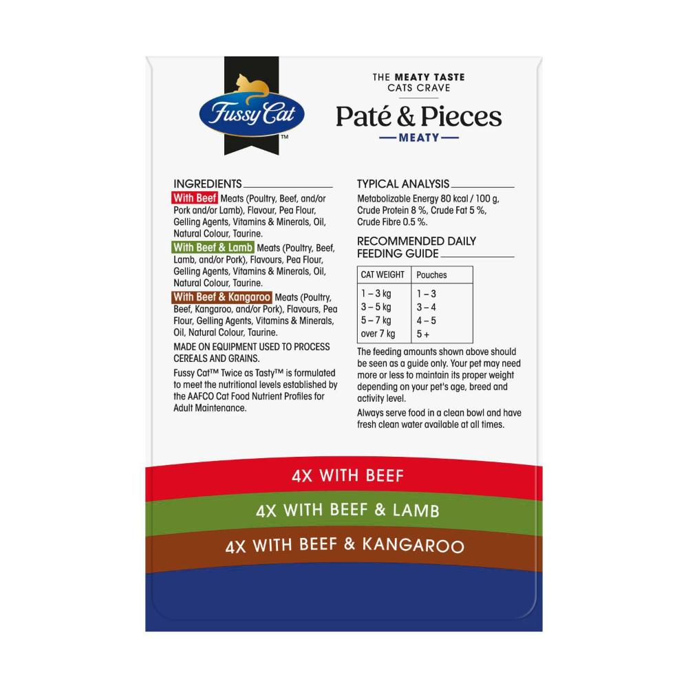 Fussy Cat Grain Free Twice As Tasty Wet Cat Food Pate & Pieces Meaty Moments 12x80g - 12 pack