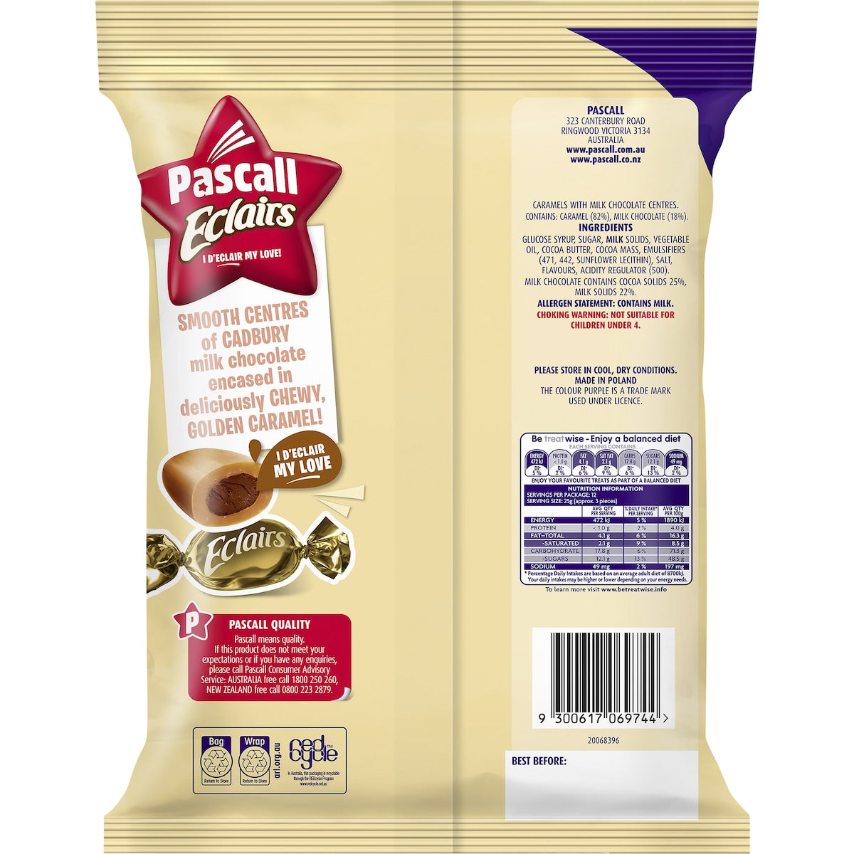 Cadbury Pascall Eclairs Chocolate Lollies 300g