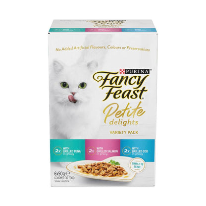 Fancy Feast Petite Delights With Grilled Tuna Salmon & Cod Cat Food 6x50g - 6 pack