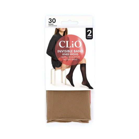 Clio Invisible Band Knee High 30d Natural One Size - 2 pack