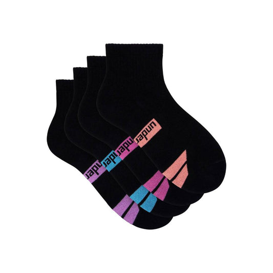 Underworks Womens 1/4 Crew Sock Size 5-8 Black 4 PACK