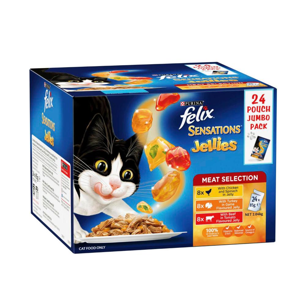 Felix Adult Sensations Jellies Meat Selection Cat Food 85g - 24 Pack