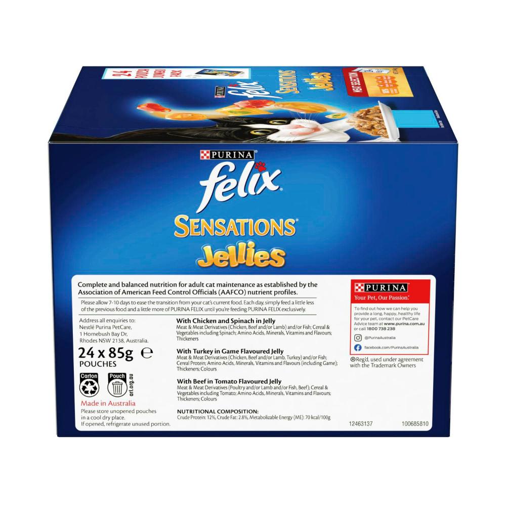 Felix Adult Sensations Jellies Meat Selection Cat Food 85g - 24 Pack