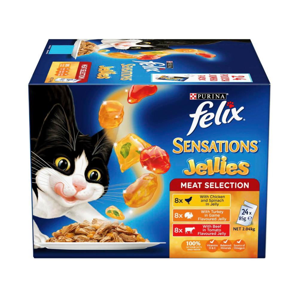 Felix Adult Sensations Jellies Meat Selection Cat Food 85g - 24 Pack