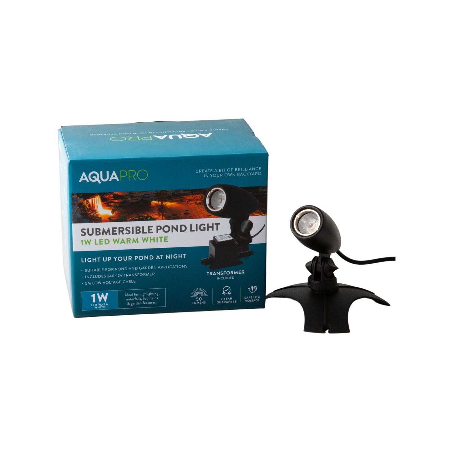 AQUAPRO 1W LED Warm White Submersible Pond Light with Transformer