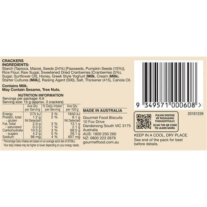 Olina's Bakehouse Gluten Free Cranberry Pumpkin Cracker 100g