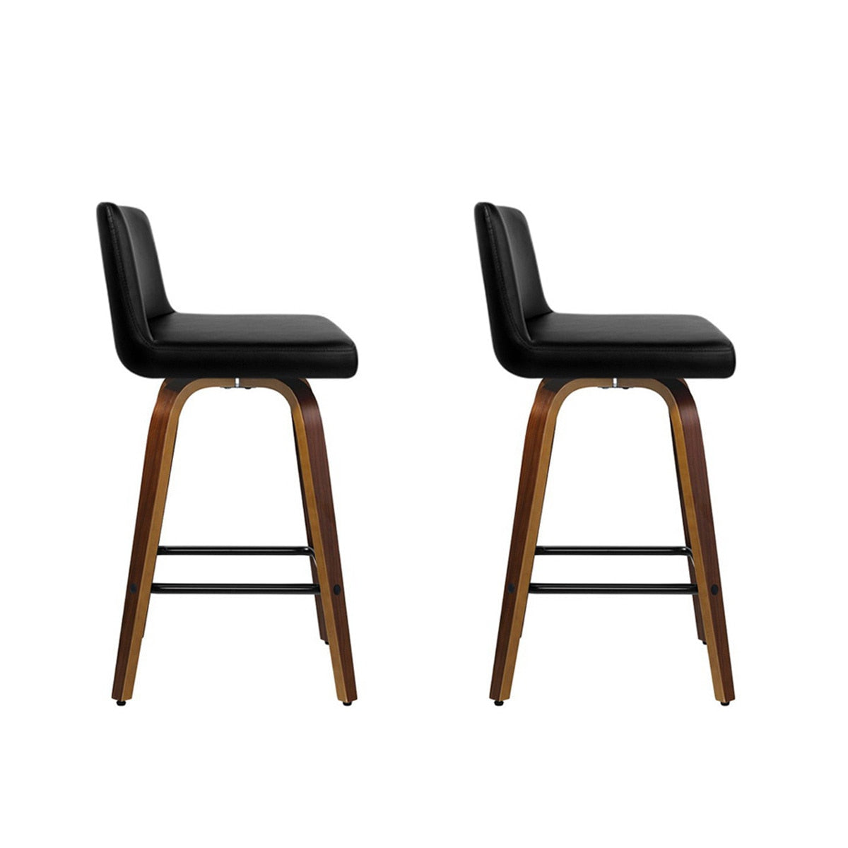 Artiss Felipe Barstool Black Walnut Swivel PU Leather Wood 2 Pack