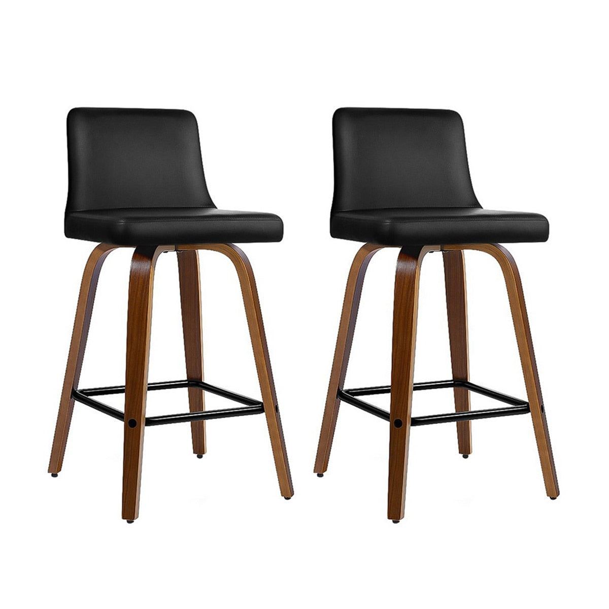 Artiss Felipe Barstool Black Walnut Swivel PU Leather Wood 2 Pack