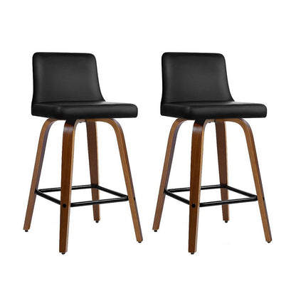 Artiss Felipe Barstool Black Walnut Swivel PU Leather Wood 2 Pack