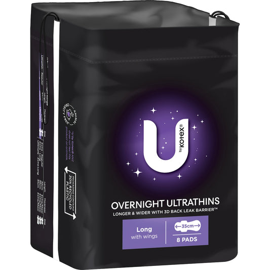 U by Kotex Ultrathin Overnight Pads Long with Wings 8 pack
