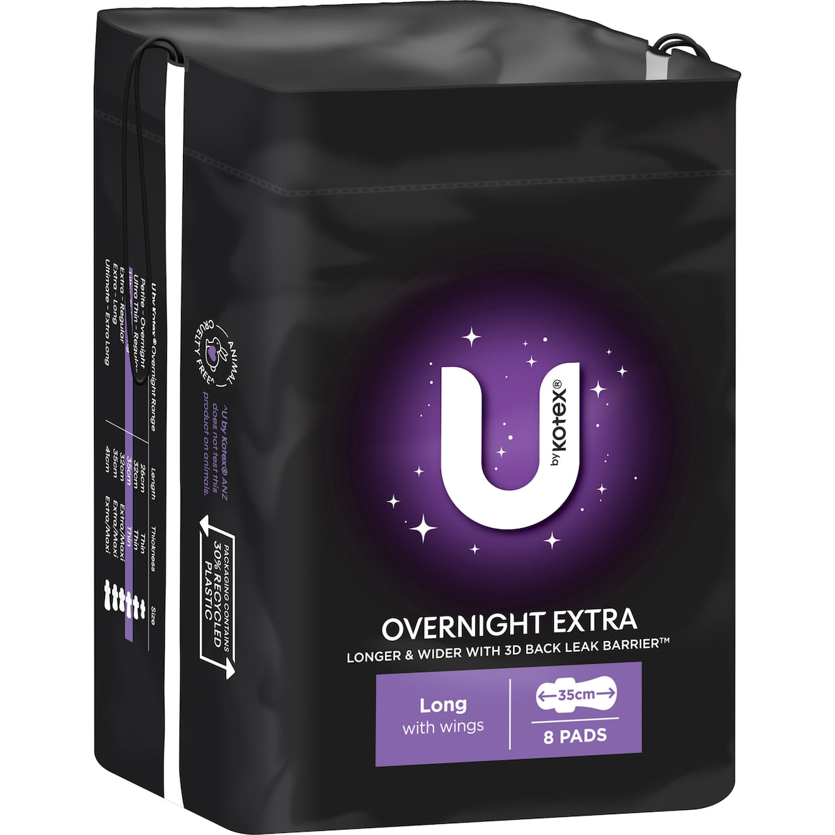 U by Kotex Extra Overnight Pads Long with Wings 8 pack