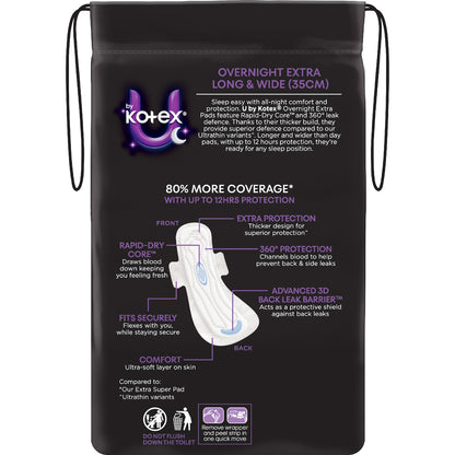 U By Kotex Overnight Extra Pads With Wings 8 Pack