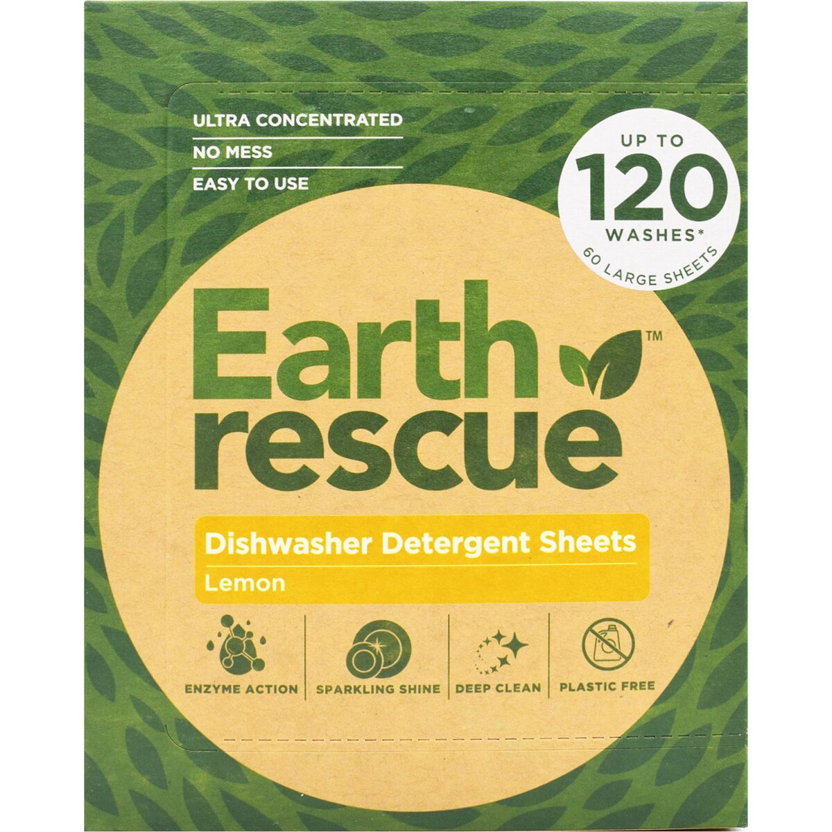 Earth Rescue Dishwasher Detergent Sheets Lemon Large 60 Pack