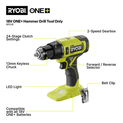 Ryobi Hammer Drill - RPD18 - 18V ONE+ - Tool Only