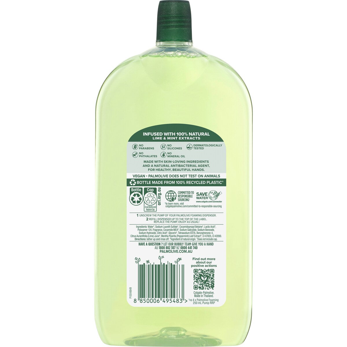 Palmolive Foaming Liquid Hand Wash Antibacterial Soap Refill Lime 1l